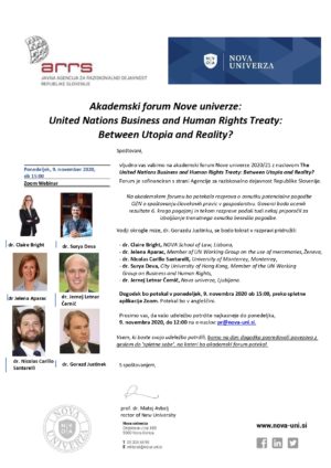 Akademski forum Nove univerze: United Nations Business and Human Rights Treaty: Between Utopia and Reality?