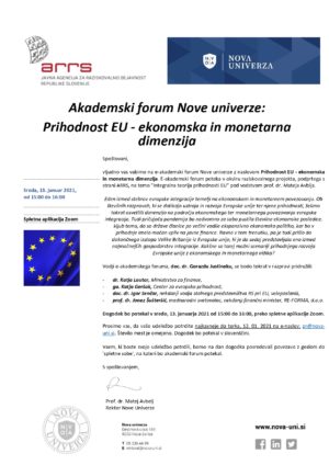 Akademski forum Nove univerze z naslovom: Prihodnost EU – ekonomska in monetarna dimenzija