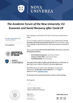 Academic Forum of the New University: Economic and Social Recovery after Covid-19